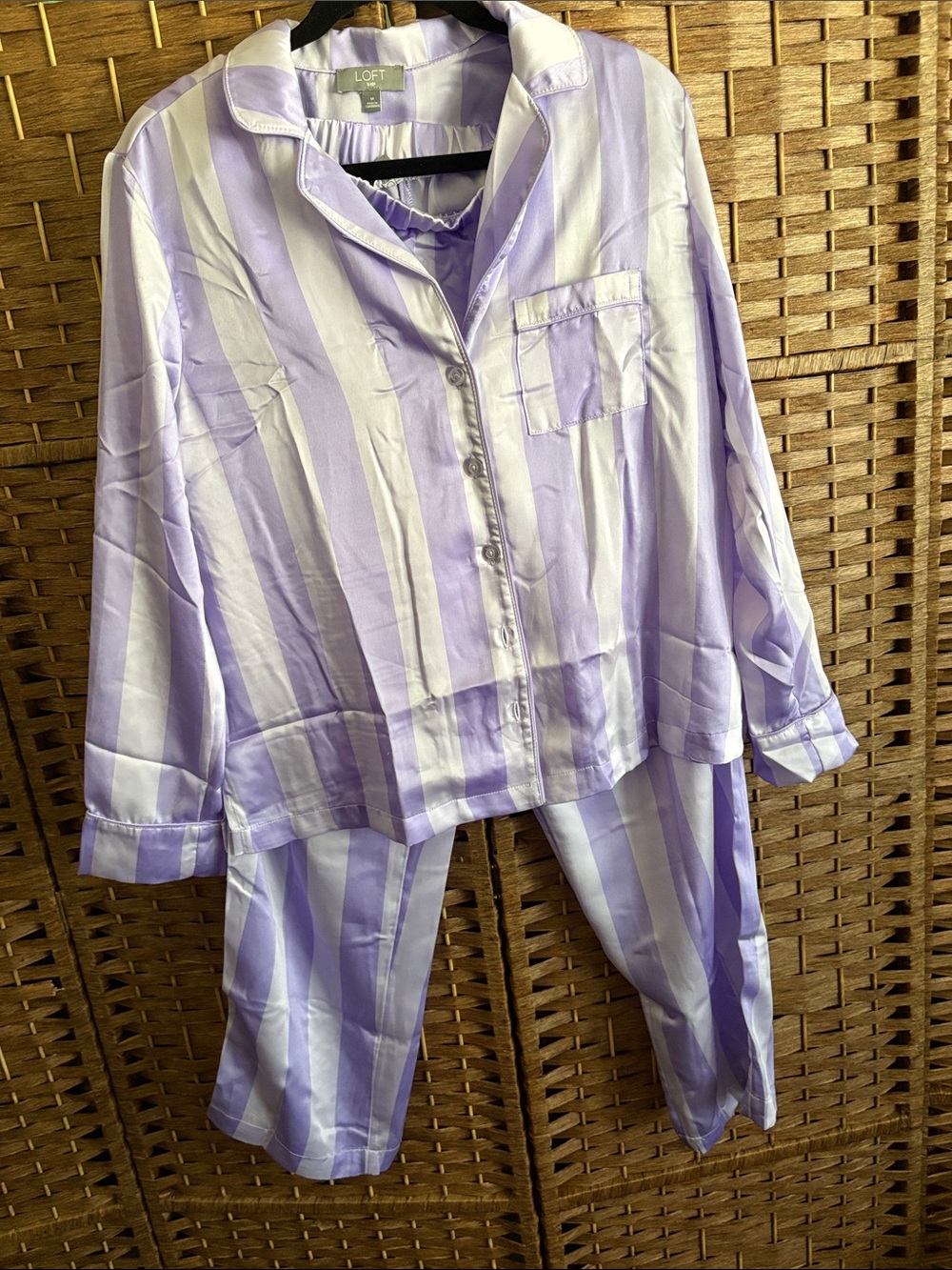NWT LOFT Satin Notch Collar Pajama Set in Candy Stripe color